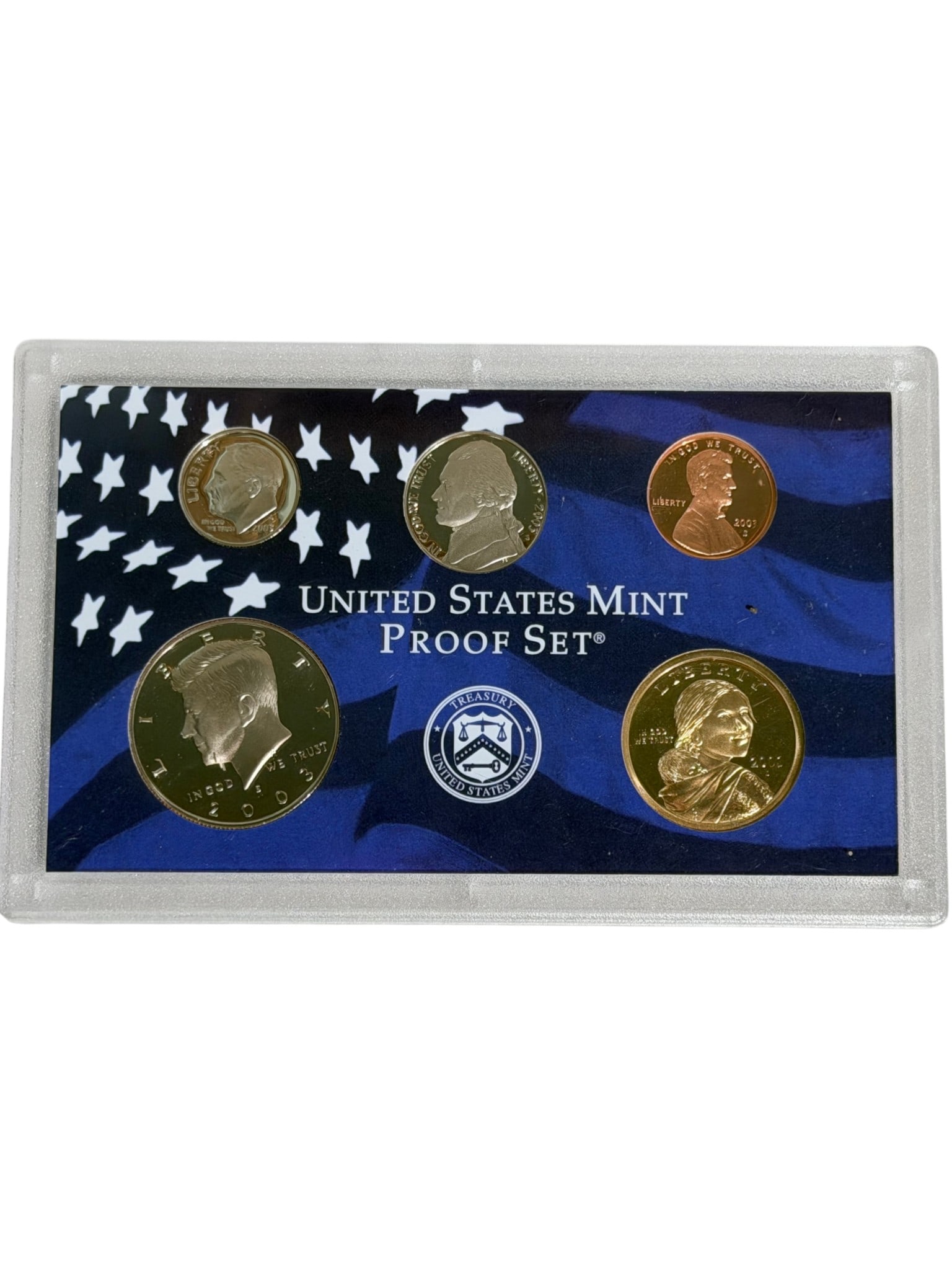 2003 United States Mint Proof Set Group (15 Coins Total, Including Two State Quarter Sets): Attractive grouping of modern United States Mint proof coinage, comprising a complete 2003 Proof Set (5 coins) alongside two additional 2003 State Quarters Proof Sets (5 coins each), for a total of 15