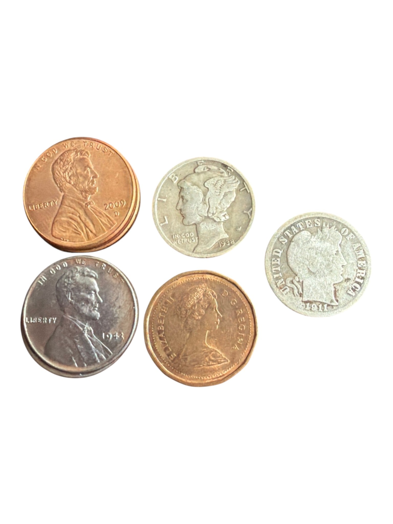 Mixed Small Coin Lot Including Silver Dimes, Steel Cents, and World Copper (1 of 1)