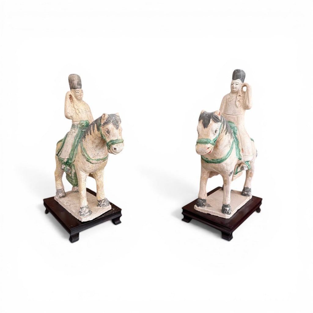 Pair of Chinese Pottery Horse and Rider Figures, Ming Dynasty (19th Century) (1 of 3)