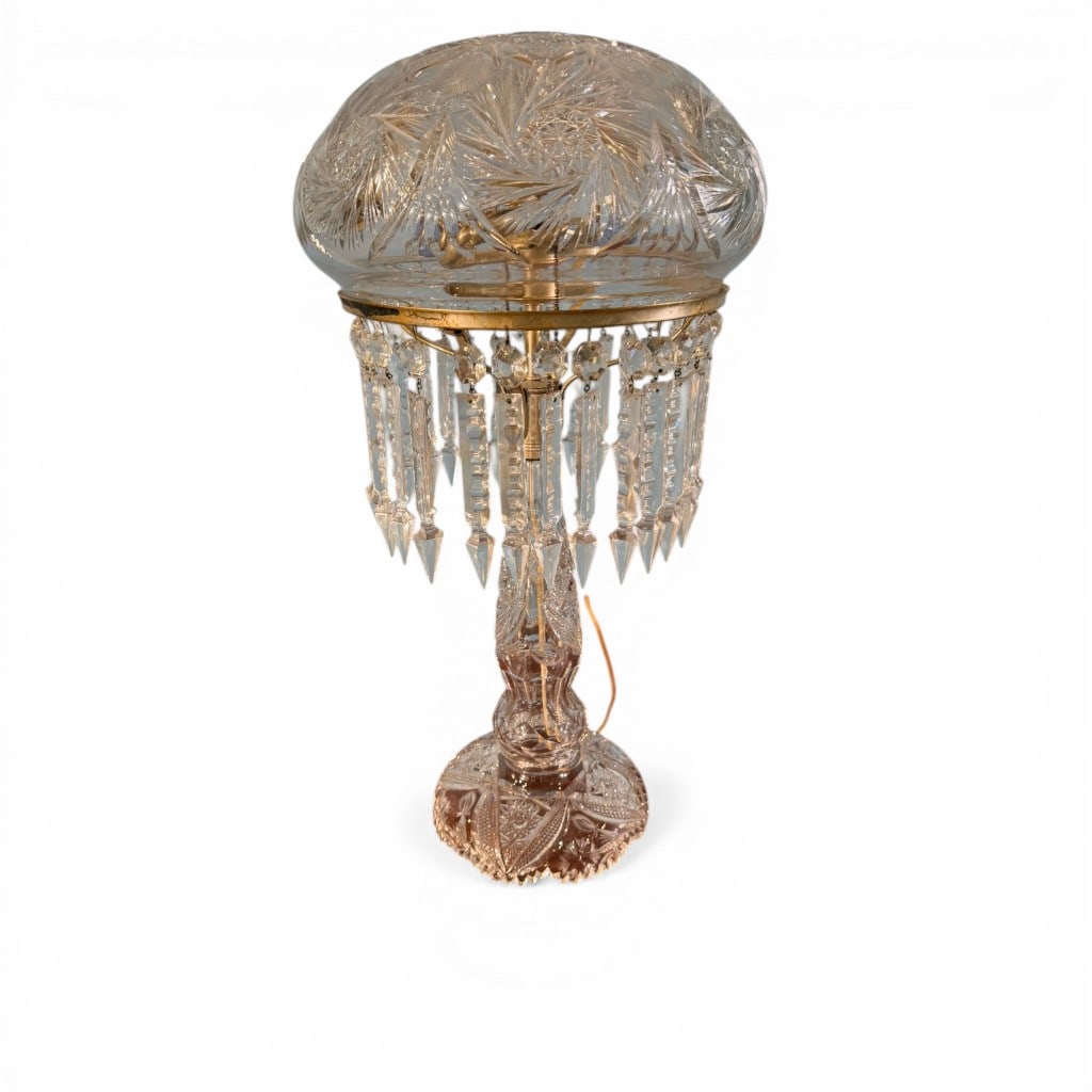 American Cut Glass “Mushroom?? Table Lamp with Prisms (1 of 3)