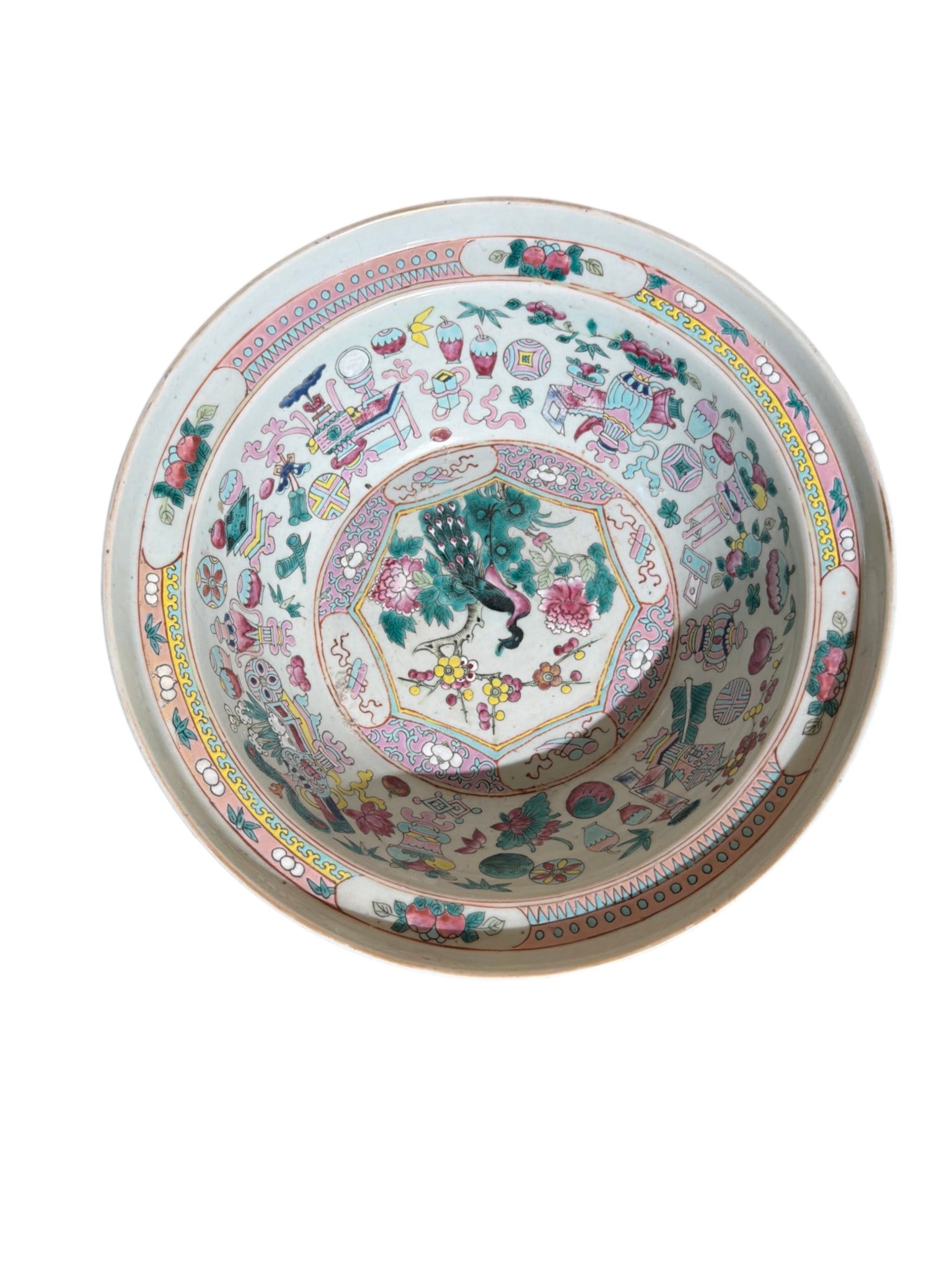 Chinese Famille Rose Porcelain Basin Bowl, Late Qing Dynasty (1 of 3)