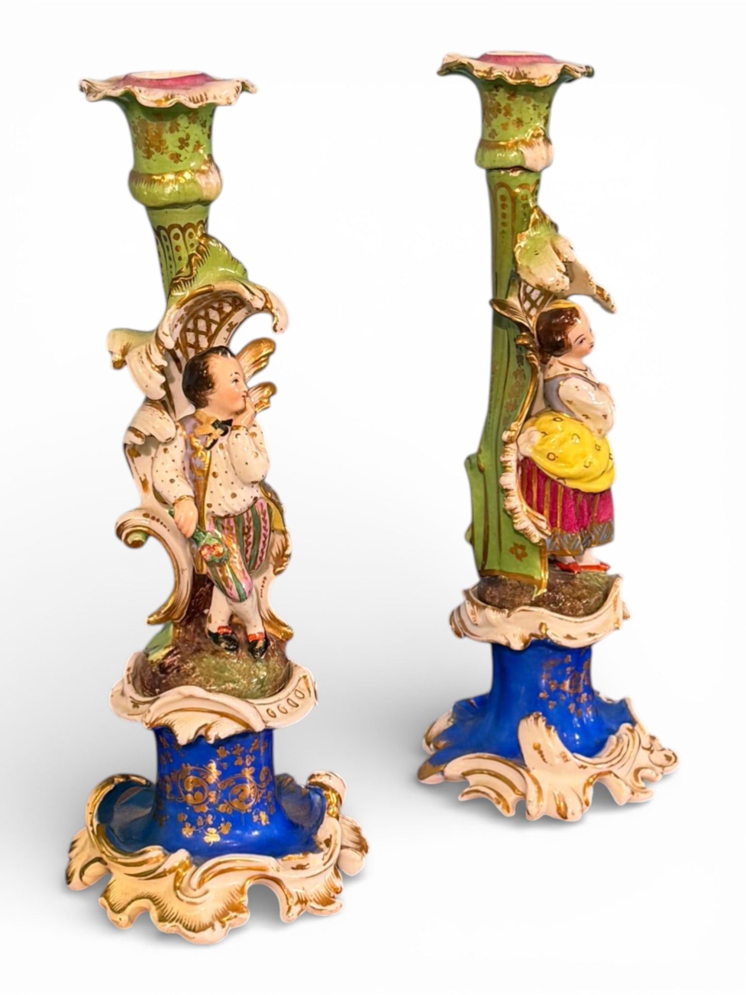 Pair of Continental Porcelain Figural Candlesticks (1 of 9)