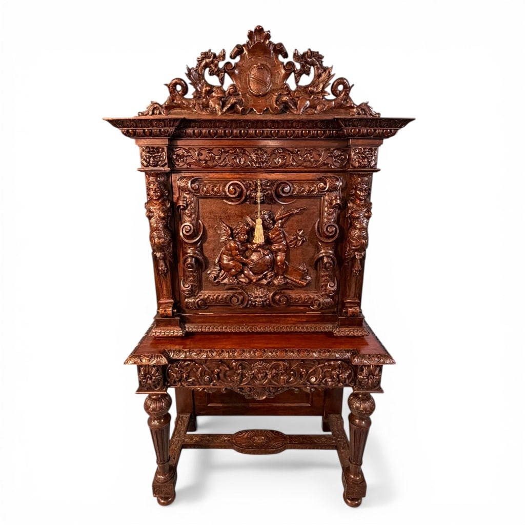 English Baroque Revival Carved Fall-Front Desk (1 of 7)