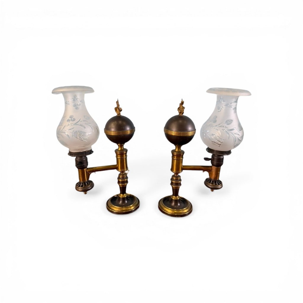 Pair of English Brass Argand Table Lamps, Johnston & Brookes, London (1 of 6)