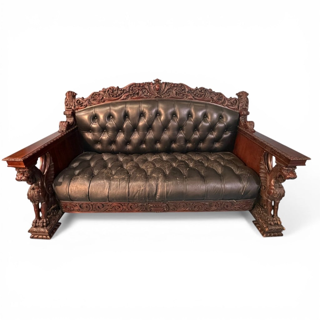 Heavily Carved Griffin-Form Sofa, in the Manner of R.J. Horner (1 of 7)