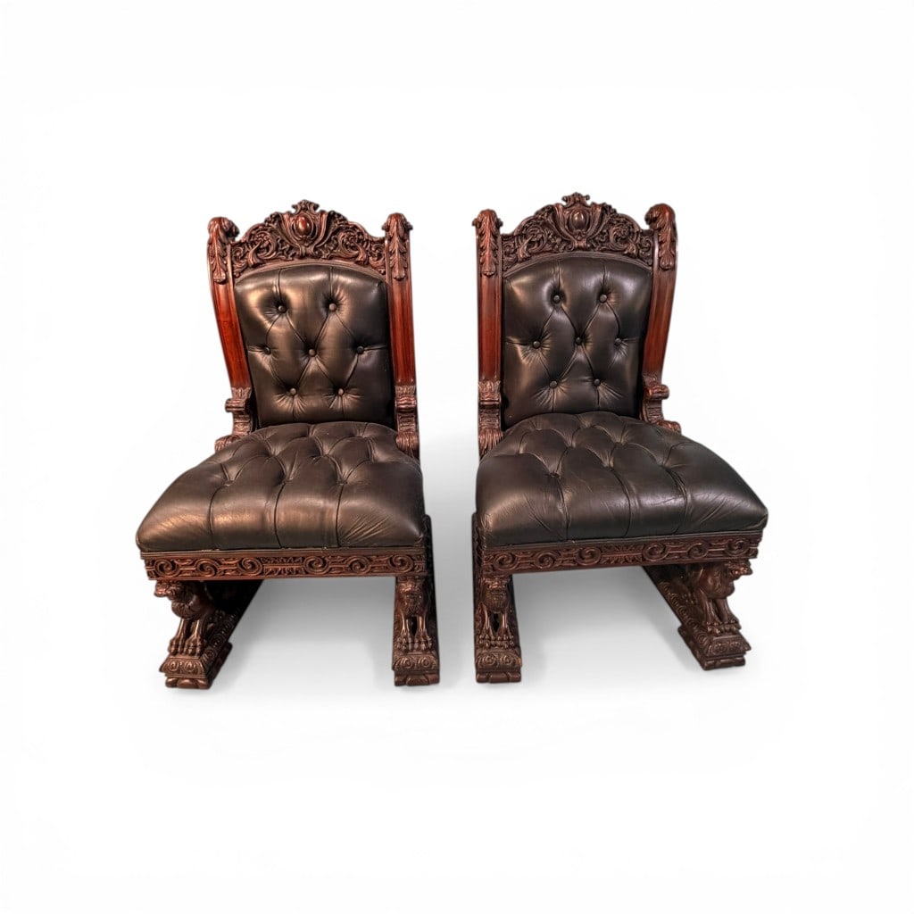 Pair of Heavily Carved Griffin Parlor Chairs, in the Manner of R.J. Horner (1 of 7)
