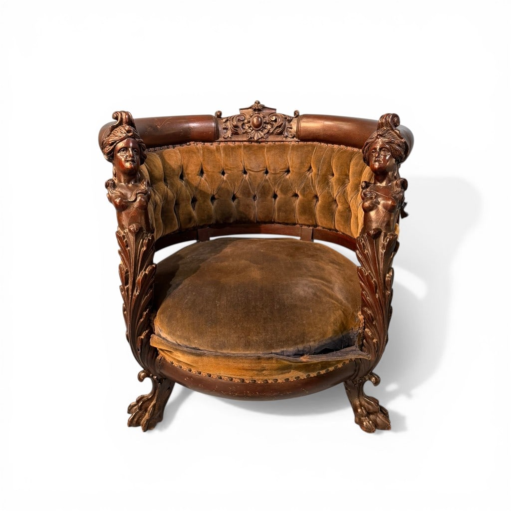 R.J. Horner Figural Carved Barrel-Form Chair, Late 19th Century (1 of 6)