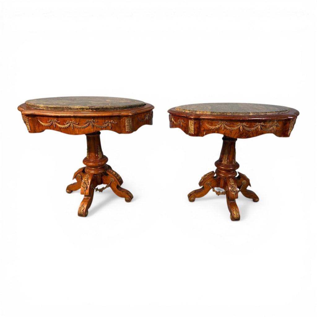 Pair of French Louis XVI-Style Marble-Top Gueridon Tables (1 of 11)