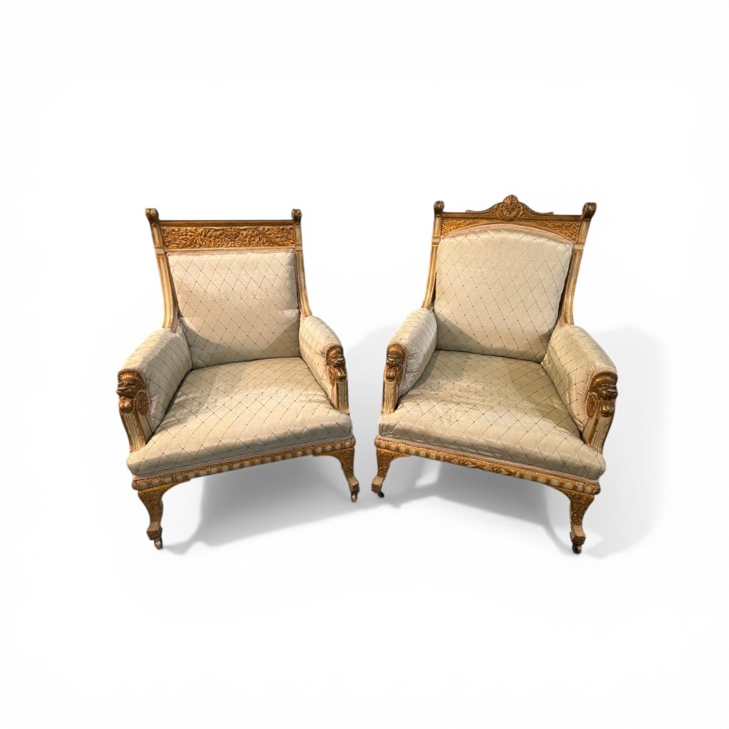 Pair of French Louis XVI Style Giltwood Fauteuils, Palm Beach Estate of Liberace (1 of 8)