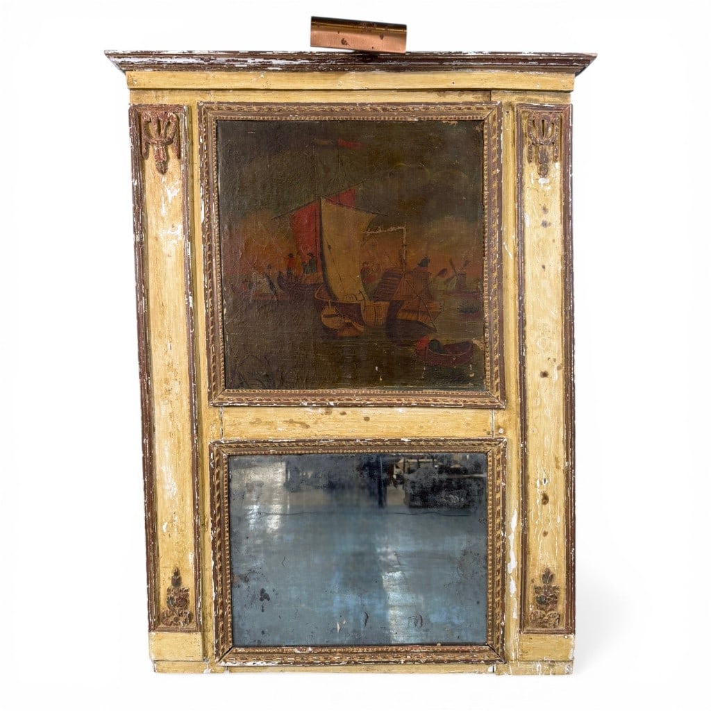 French Trumeau Mirror with Painted Maritime Panel, 19th Century (1 of 5)