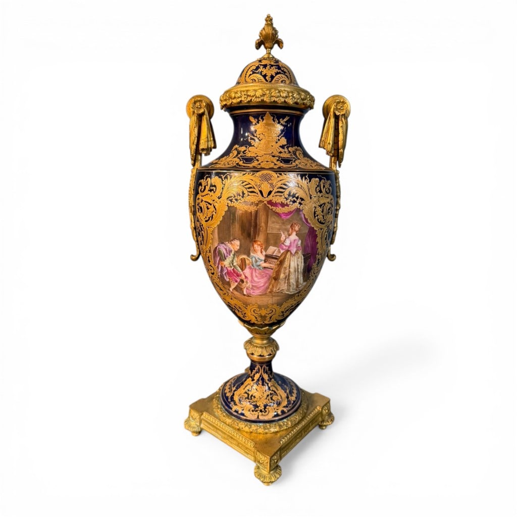 Sevres-Style Cobalt Blue and Gilt Mounted Covered Urn (1 of 6)