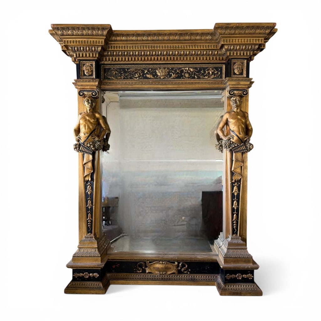 Monumental French Neoclassical Style Giltwood Mirror with Figural Supports (1 of 8)