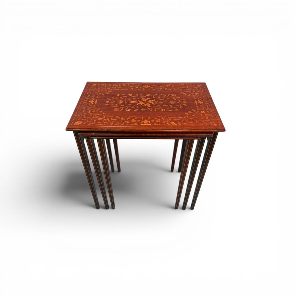 R. J. Horner Inlaid Mahogany Nesting Tables, Set of Three (1 of 8)