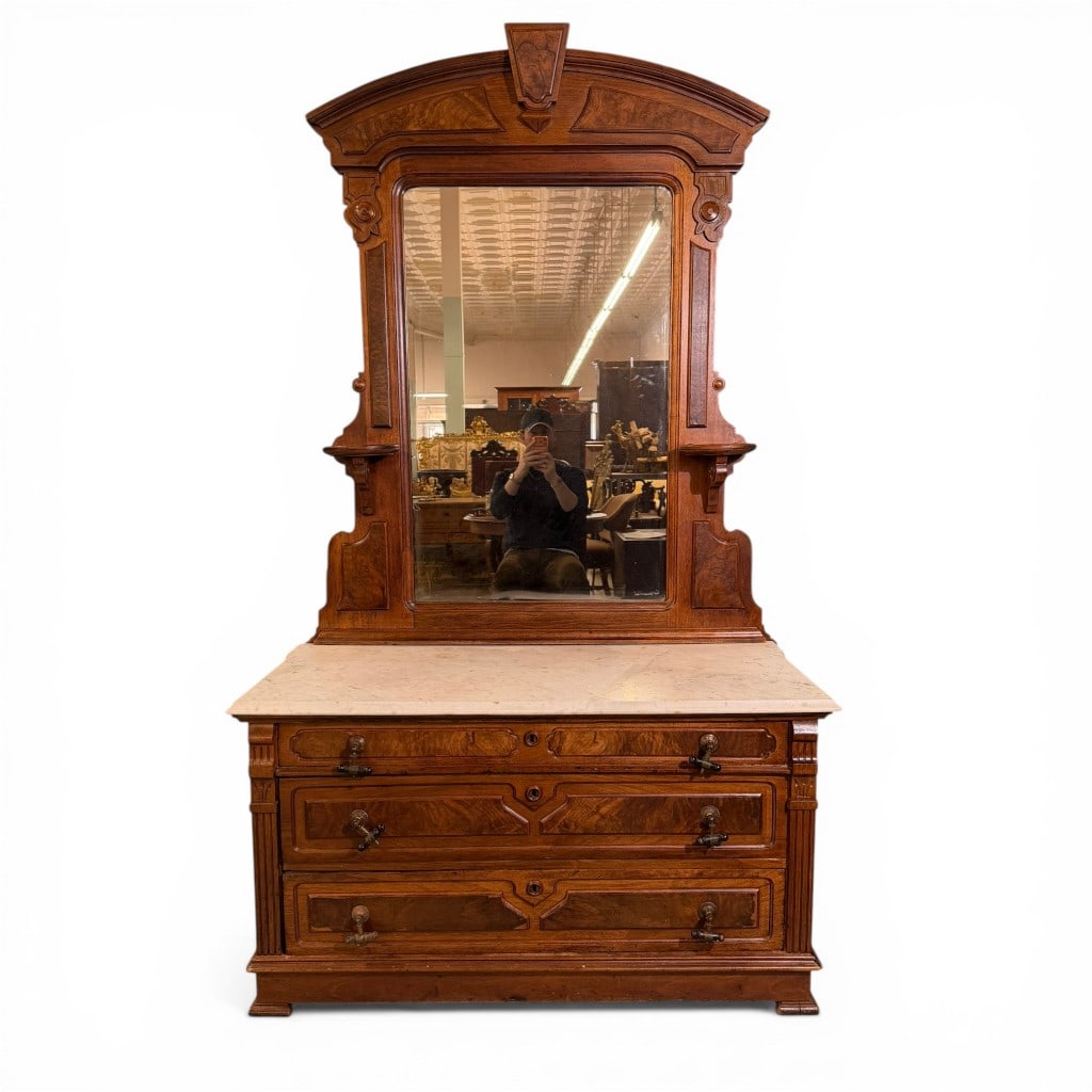 Mitchell & Rammelsberg Stamped Victorian Marble Top Dresser with Mirror (1 of 8)