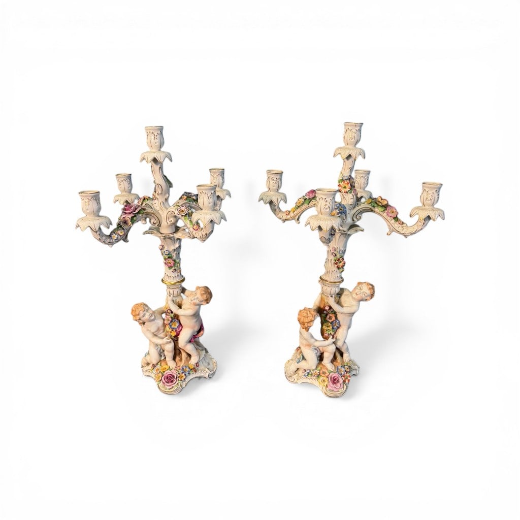 Pair of Meissen-Style Porcelain Figural Candelabra (1 of 6)