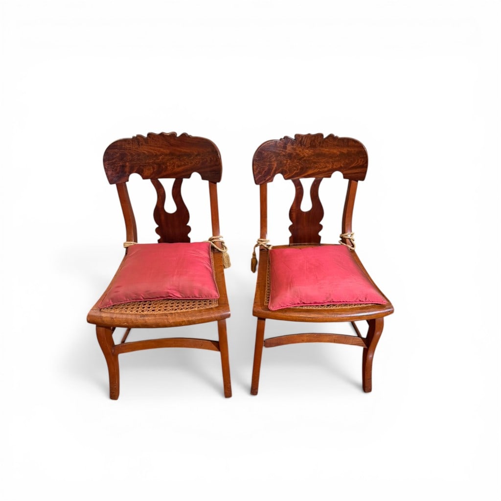 Pair of American Empire Figured Maple Rush Seat Chairs (1 of 9)