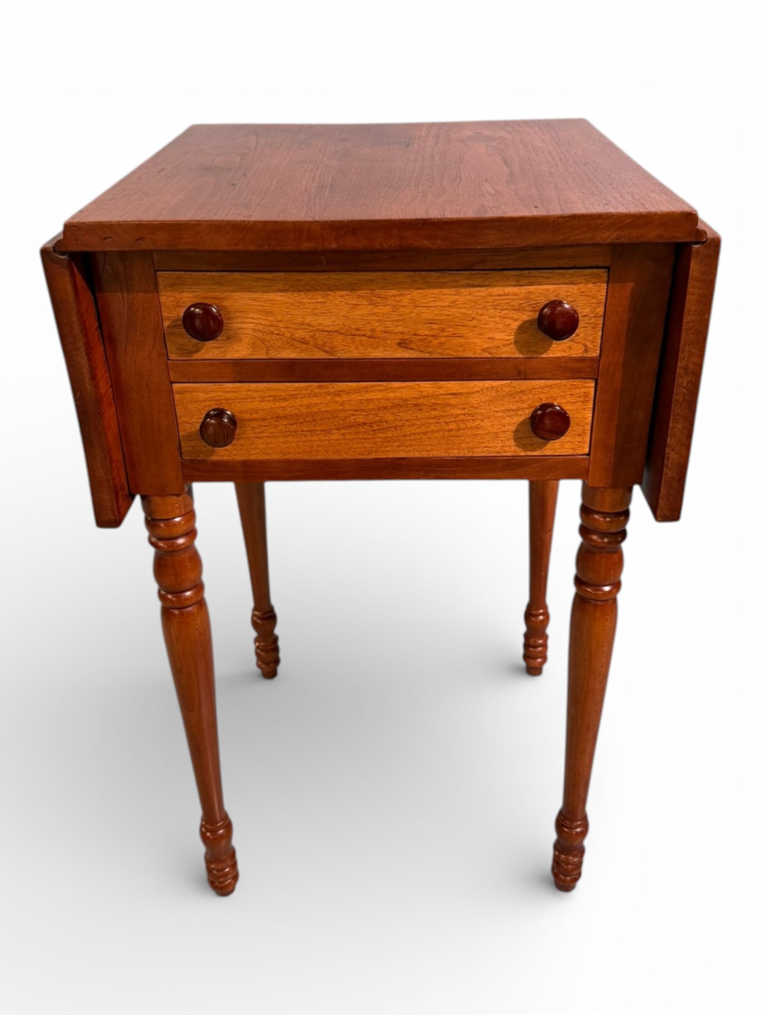 Early American Walnut Two-Drawer Work Table with Drop Leaves (1 of 11)