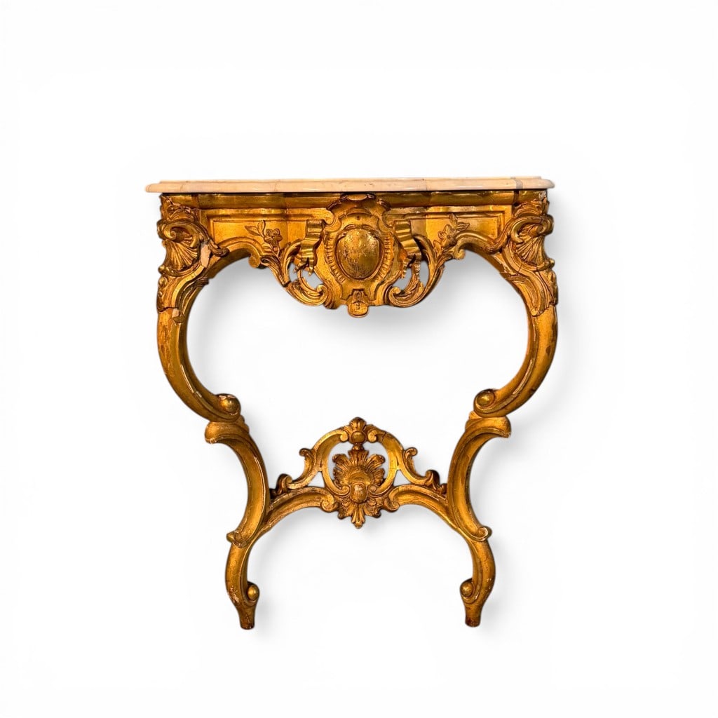 French Louis XV Style Giltwood Console Table with Marble Top (1 of 7)