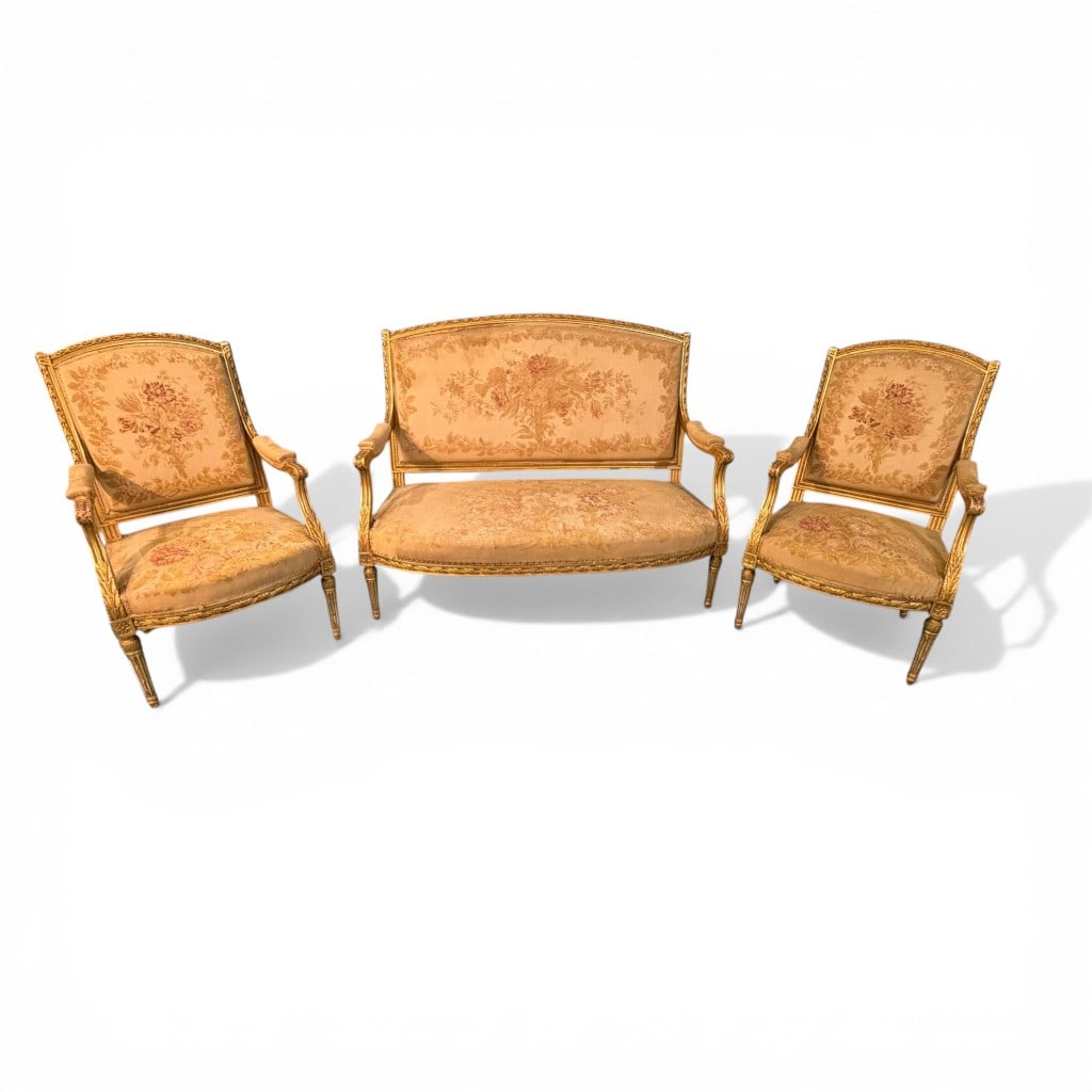 French Louis XVI Style Giltwood Three-Piece Salon Suite (1 of 9)
