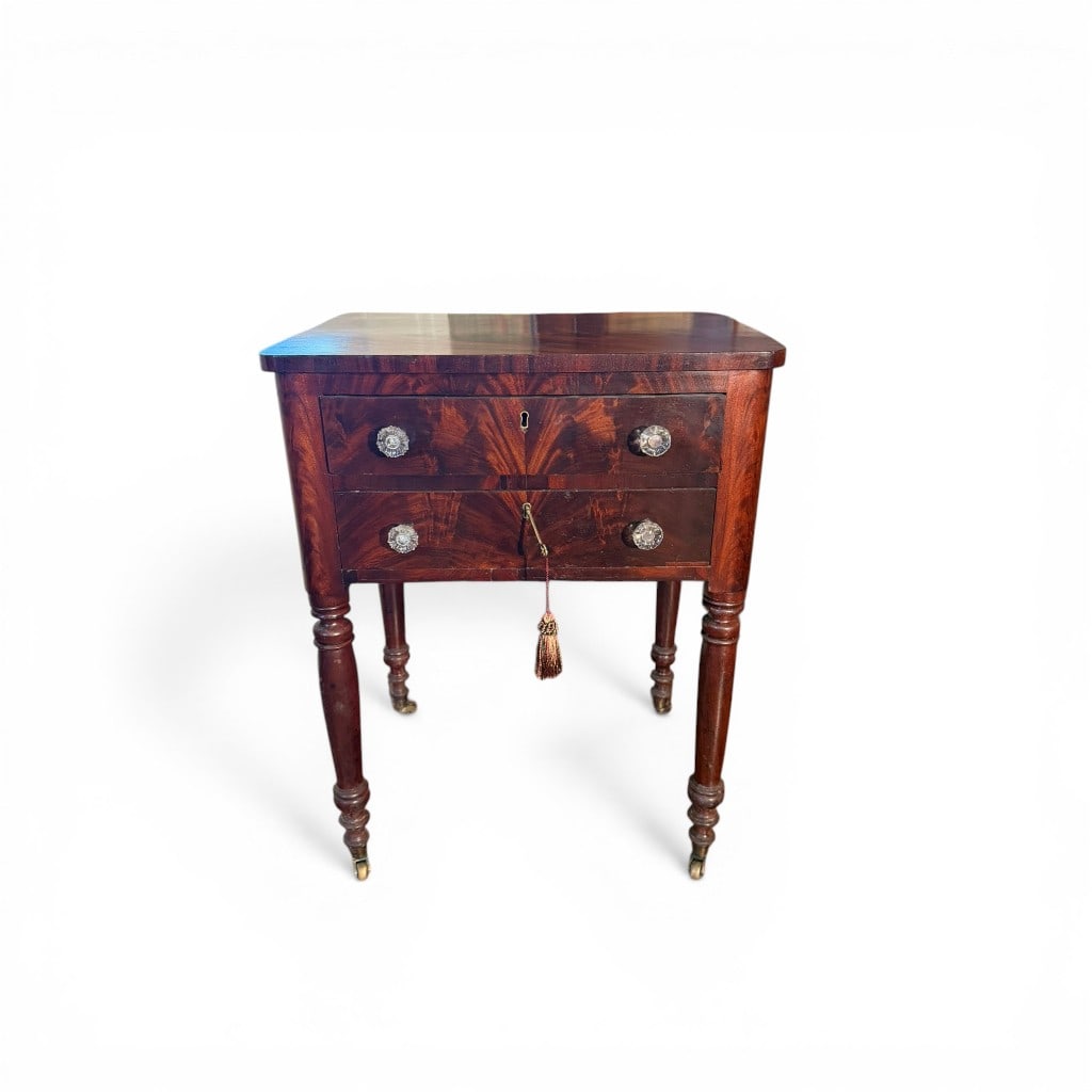 New York Classical Figured Mahogany Two-Drawer Work Table (1 of 7)
