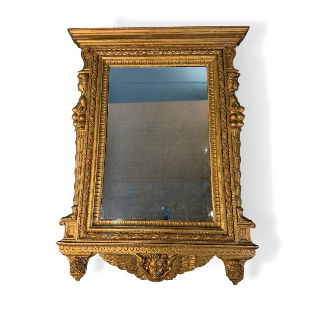 French Empire-Style Giltwood Overmantel Mirror with Winged Cherub (1 of 5)