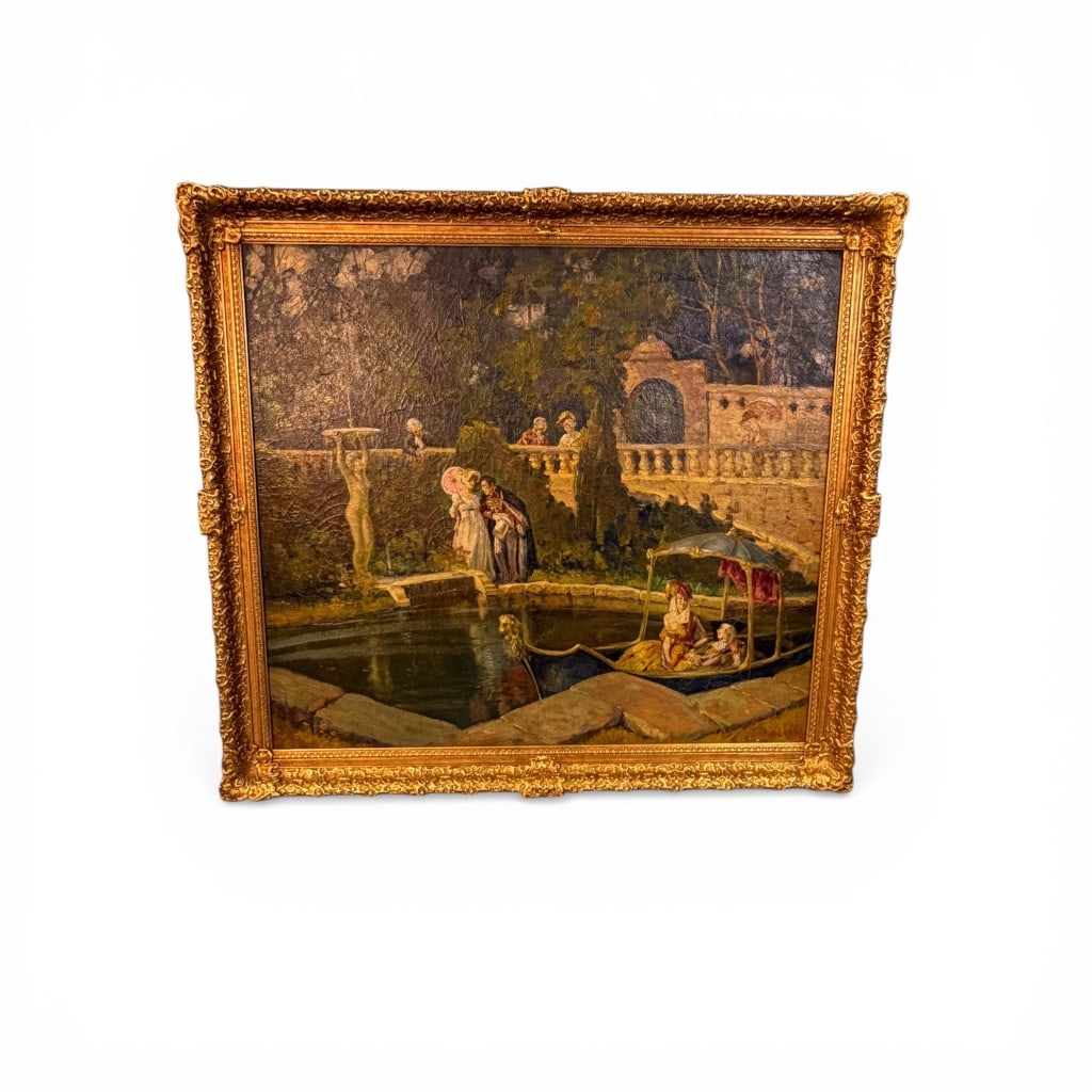 Continental Oil on Canvas Romantic Garden Scene, Signed “T. Lagoand (1 of 5)