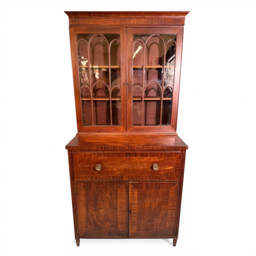 Mahogany Butler’s Secretary Bookcase Desk with Gothic Glazing (1 of 7)