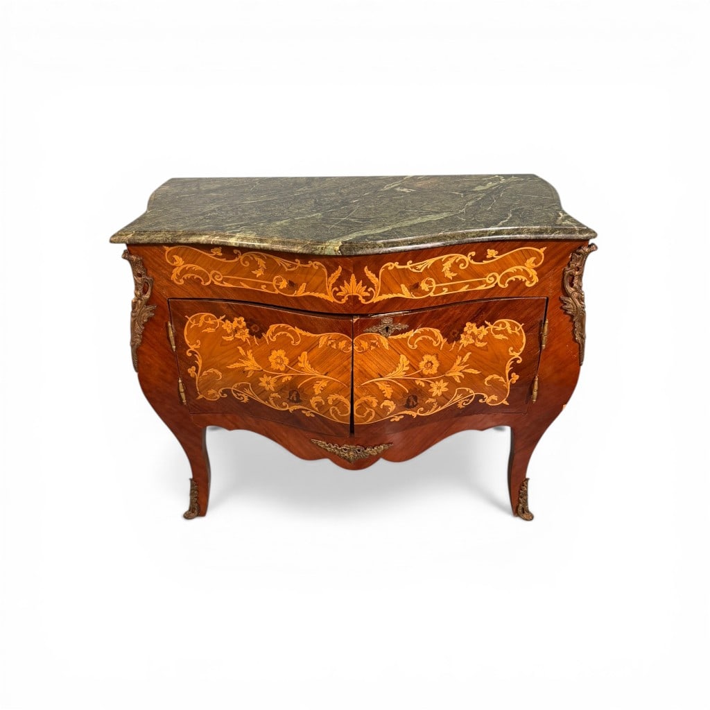 Louis XV Style Marquetry Marble-Top Commode (1 of 6)