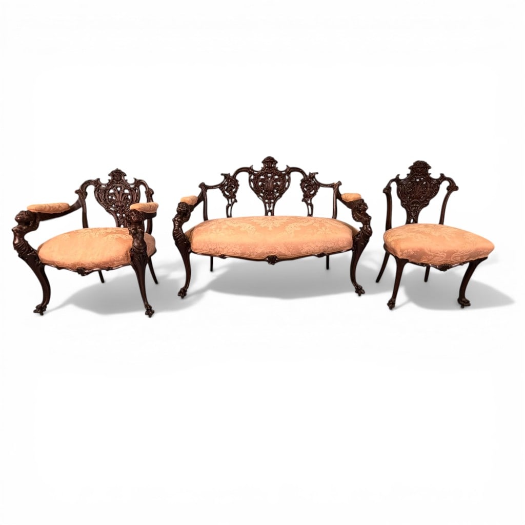Three-Piece Carved Parlor Suite in the Manner of R.J. Horner, Late 19th Century (1 of 8)