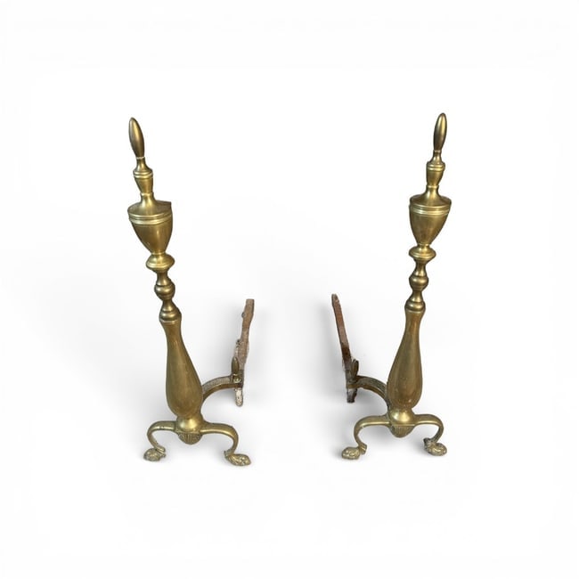 Pair of Brass Urn-Form Andirons with Ball Finials (1 of 3)