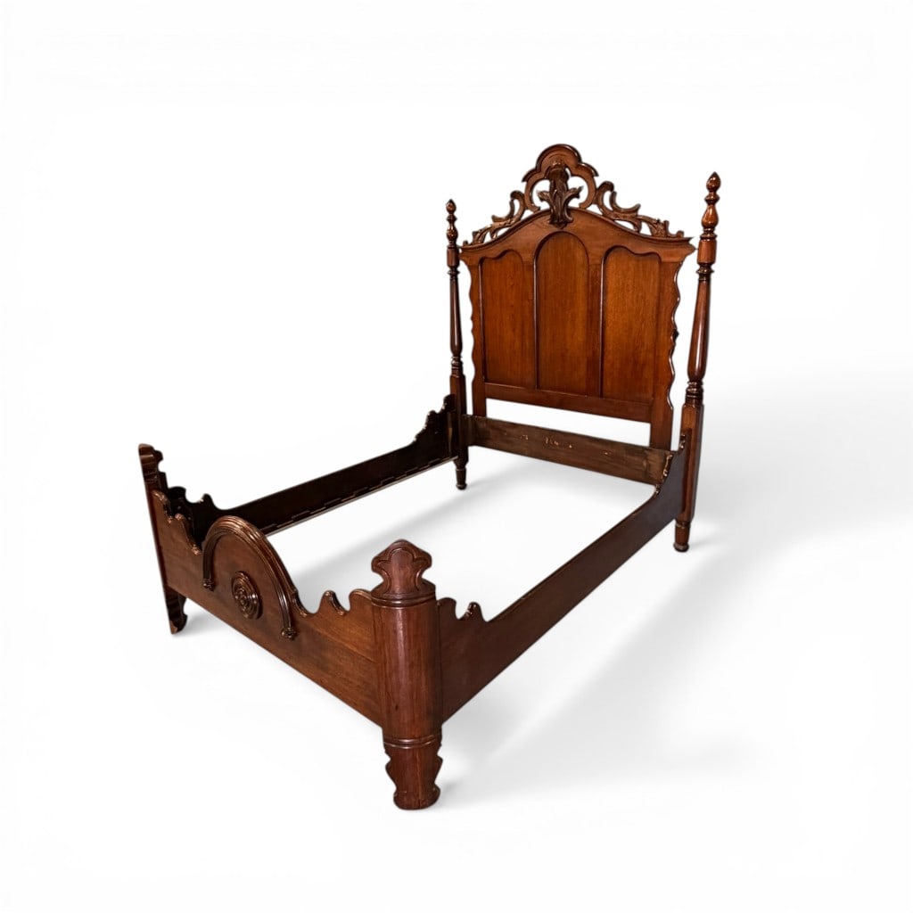 Victorian Walnut High Back Bed - 2