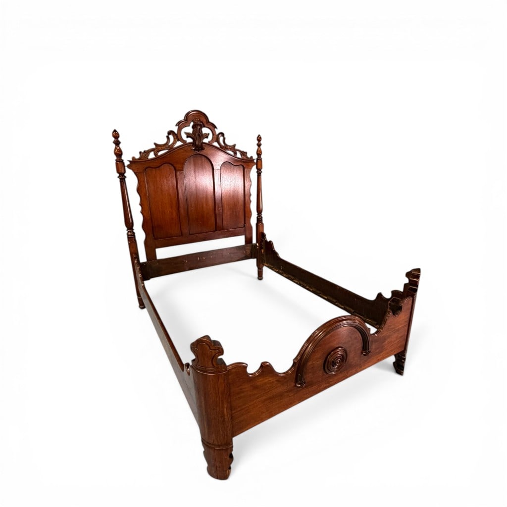 Victorian Walnut High Back Bed - 4