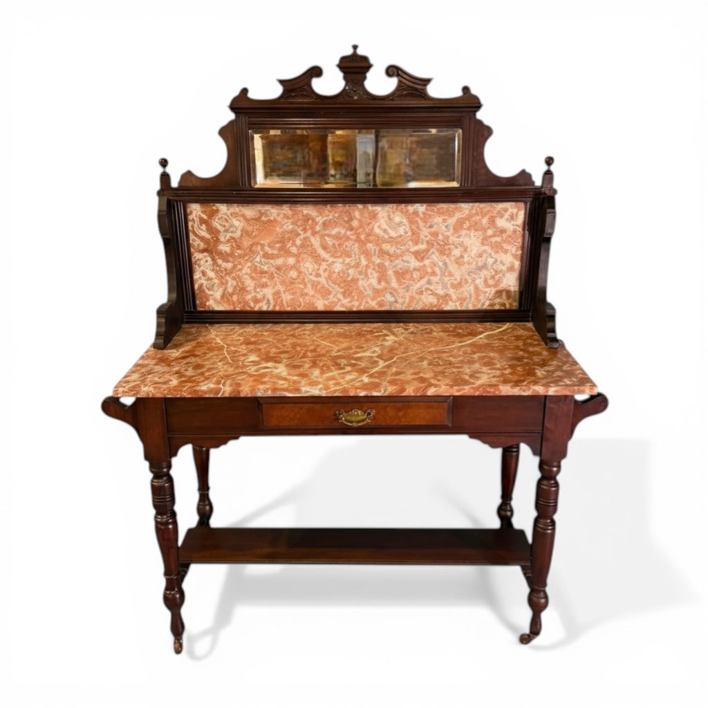 Victorian Marble-Top Washstand with Mirrored Backsplash (1 of 9)