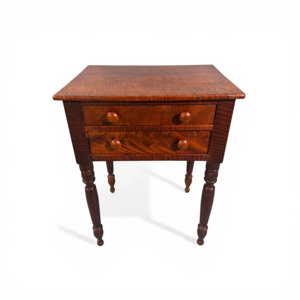 American Sheraton Tiger Maple Two-Drawer Stand / Work Table (1 of 5)