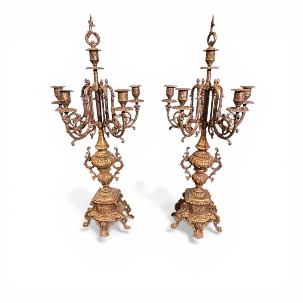 Pair of cast Bronze Continental Figural Candelabra (1 of 3)