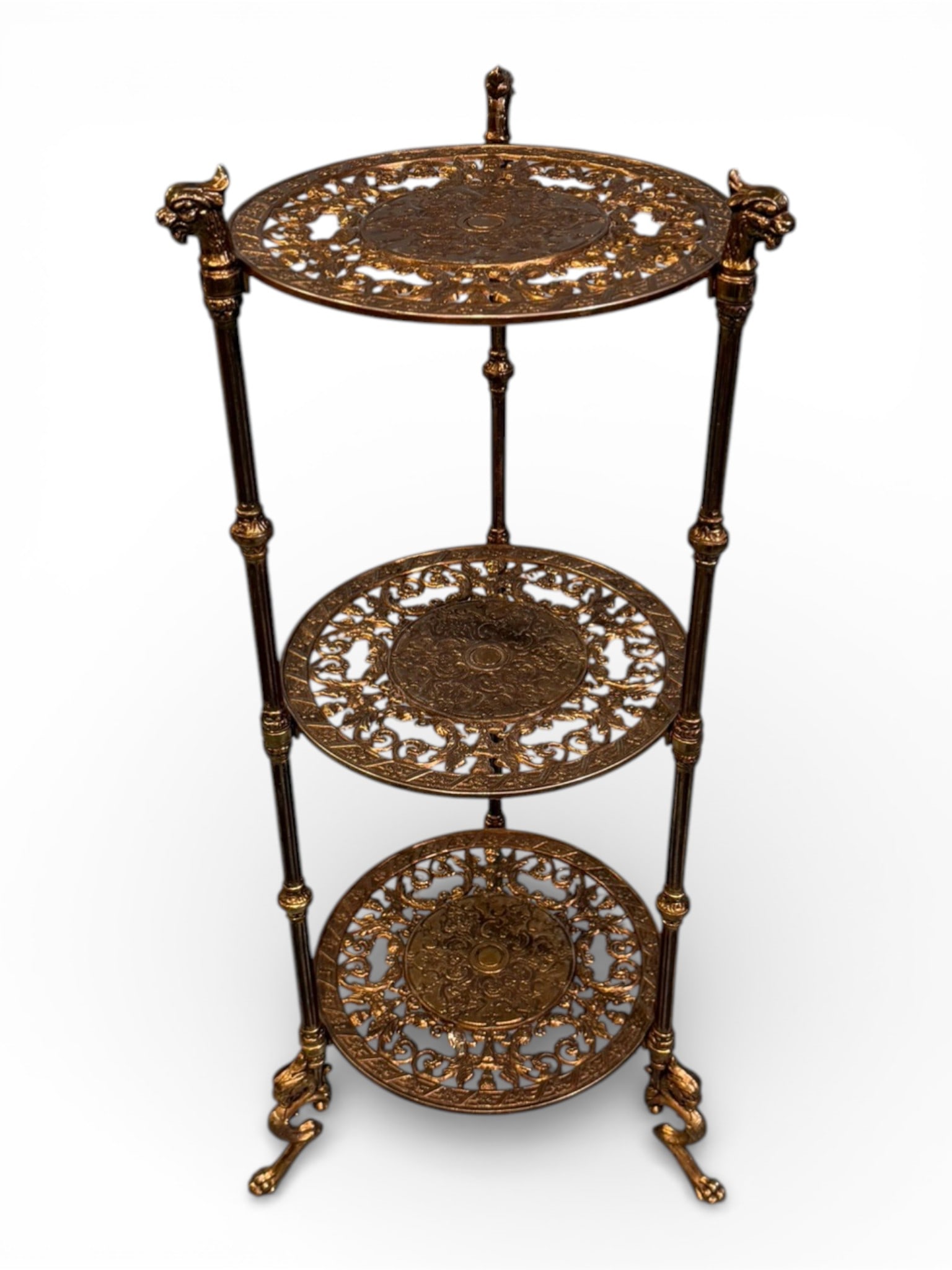 Chinese Export Style Gilt Cast Metal Three-Tier Plant Stand, 20th Century (1 of 6)