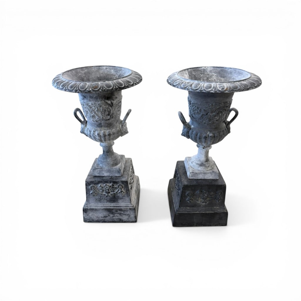Pair of Cast Garden Urns on Pedestals (1 of 6)
