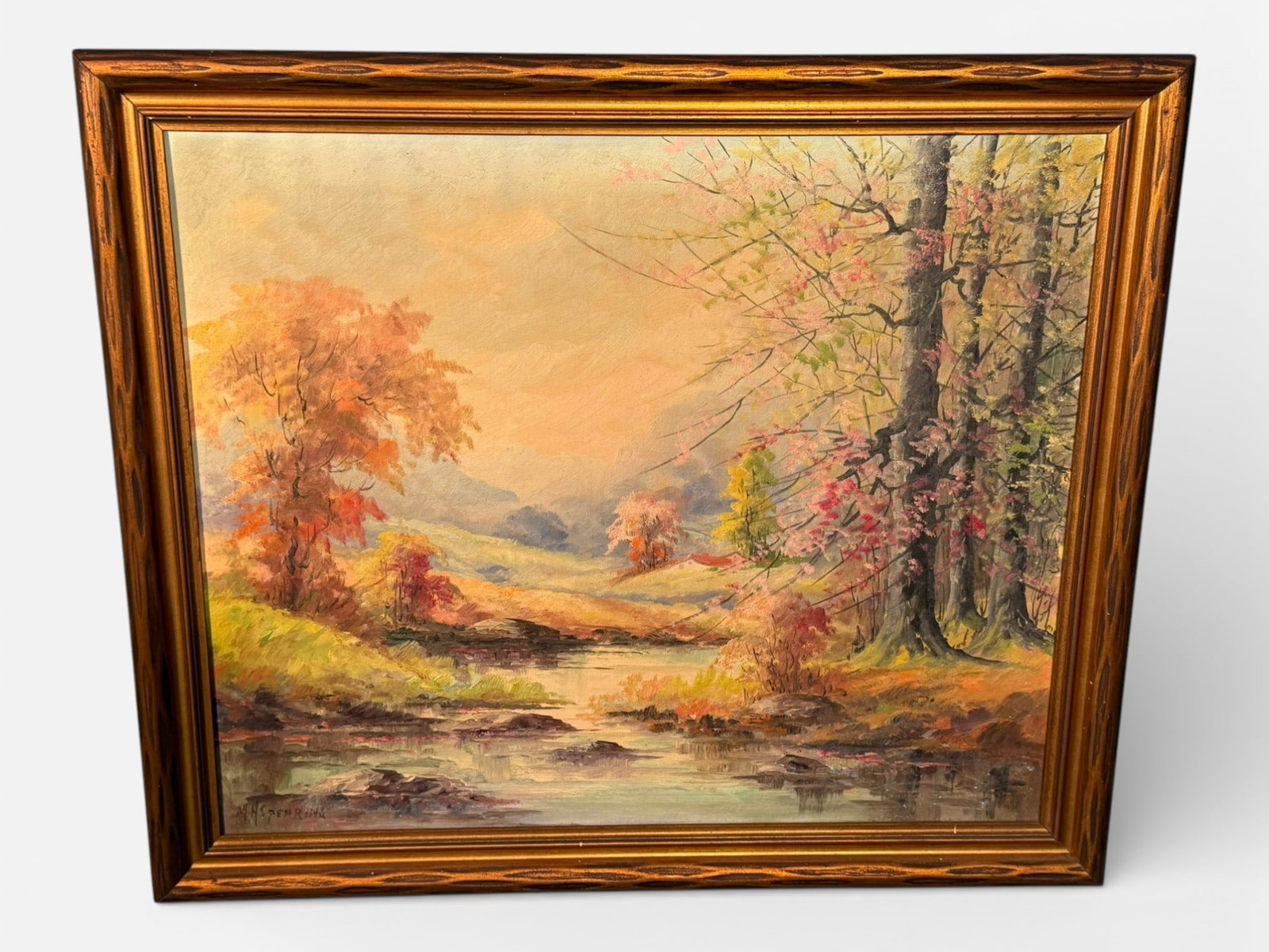 American School Oil on Canvas Autumn Landscape, signed Spearing (1 of 3)
