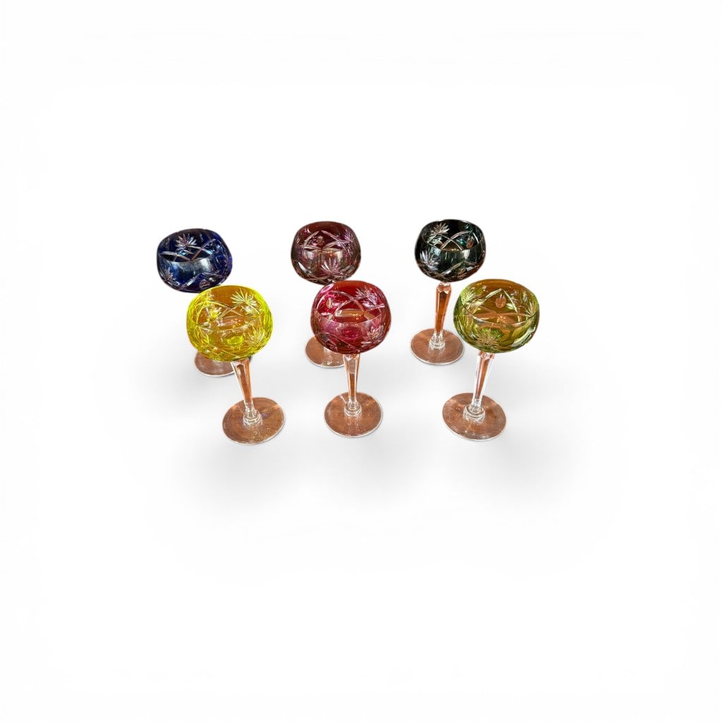 Set of Six Bohemian Colored Cut Glass Stems (1 of 4)