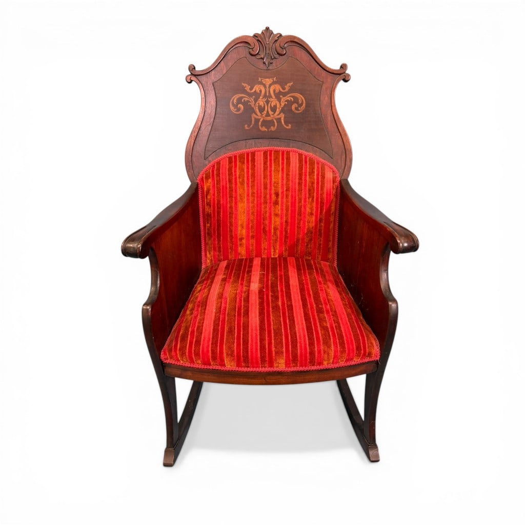 Victorian Walnut Inlaid Platform Rocking Chair (1 of 5)