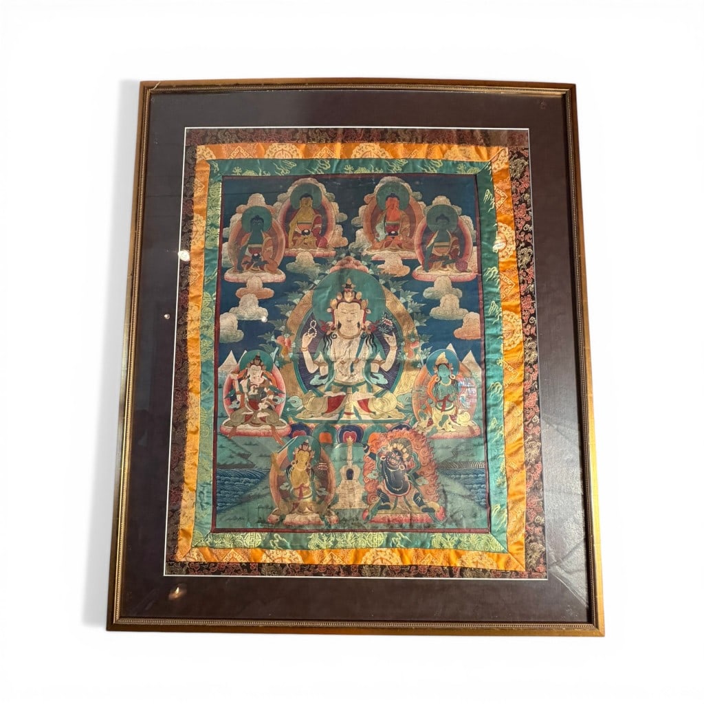 Tibetan Buddhist Thangka Painting of Avalokiteshvara, Framed (1 of 2)