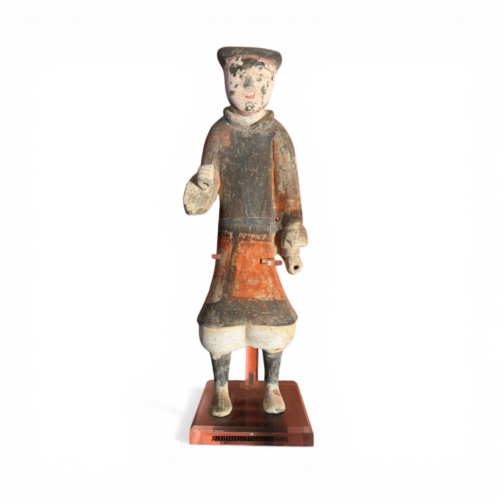 Chinese Painted Earthenware Attendant Figure, Han Dynasty (1 of 4)