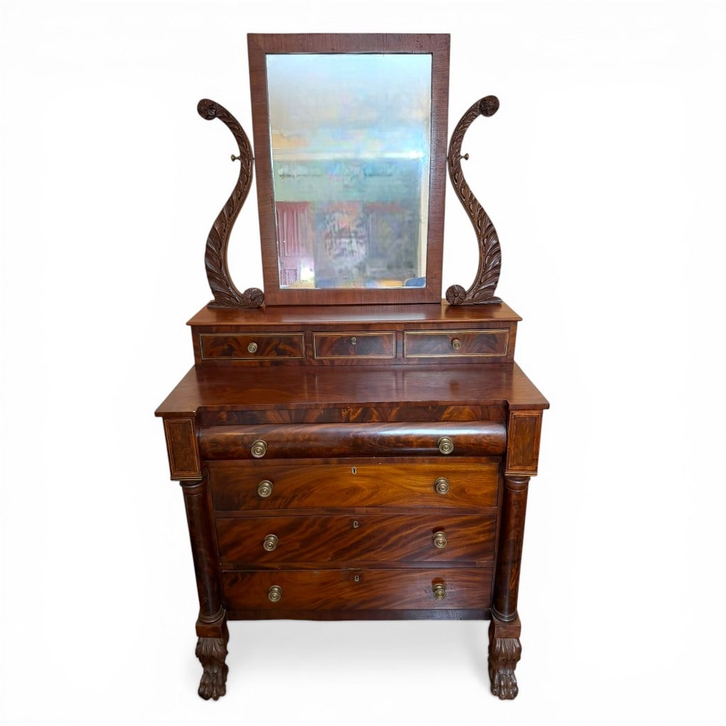 American Classical Mahogany Gentleman’s Dresser with Mirror, Black Island, c. 1830 (1 of 9)