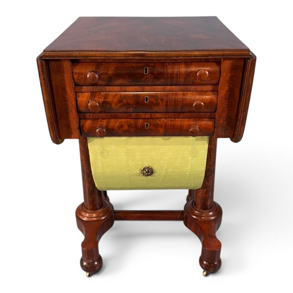 American Classical Figured Mahogany Drop-Leaf Work/Sewing Table, Attr. to Isaac Vose, c. 1820?1830 (1 of 12)