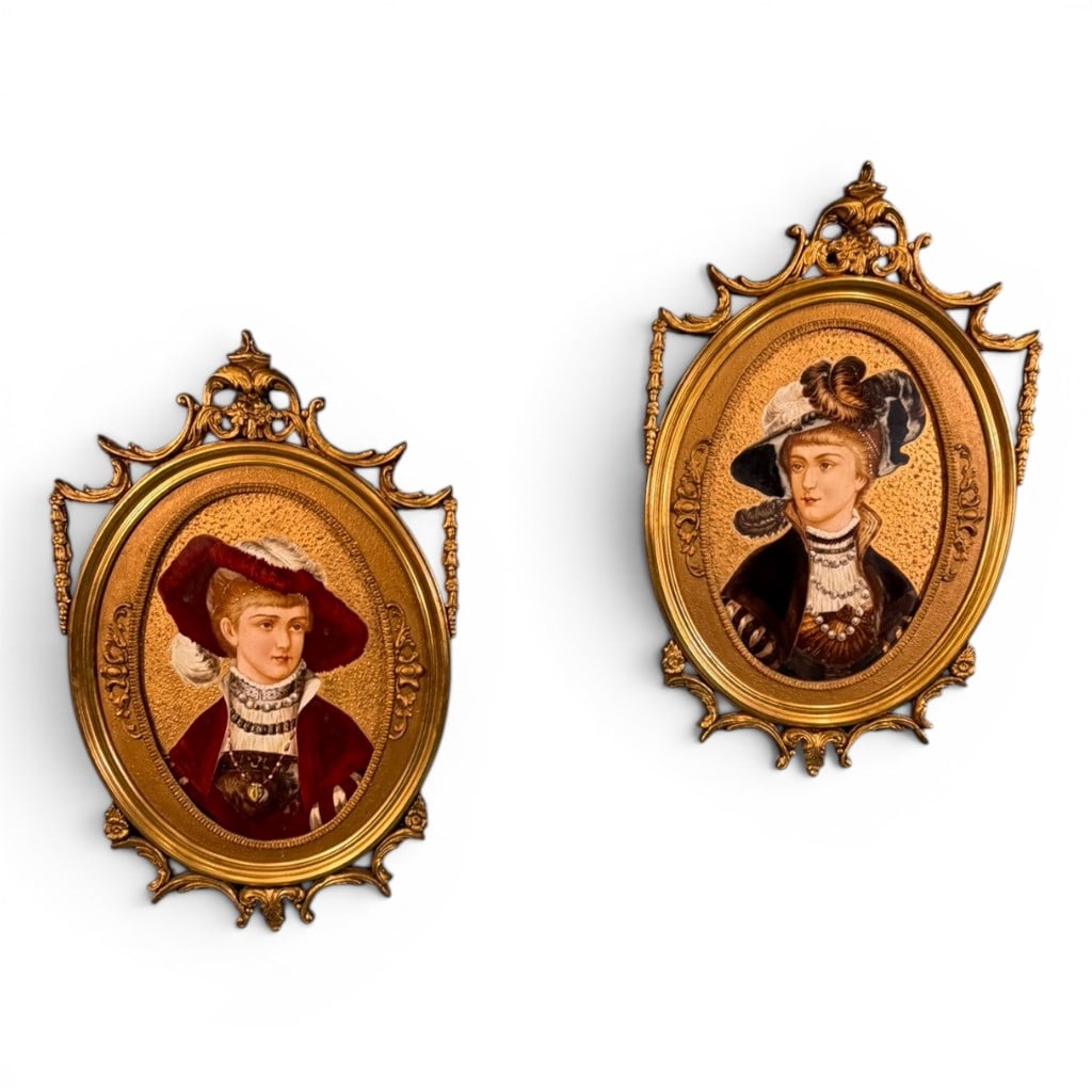 Pair of Victorian Porcelain Portrait Plaques in Gilt Frames (1 of 3)