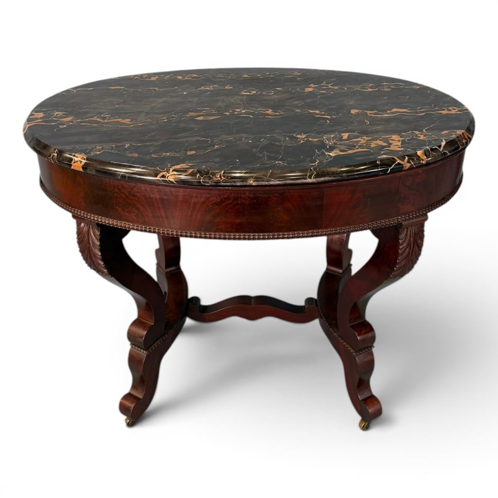 American Classical Mahogany Marble-Top Center Table, c. 1840 (1 of 10)
