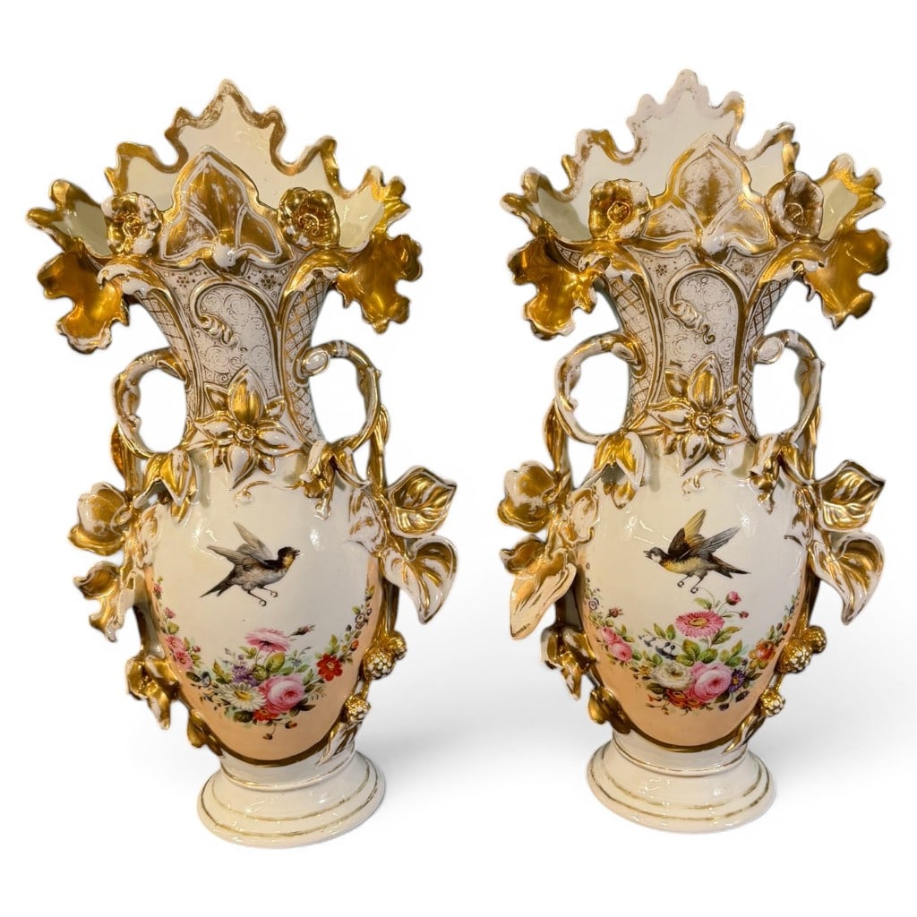 Pair Old Paris Porcelain Rococo Revival Vases (1 of 8)