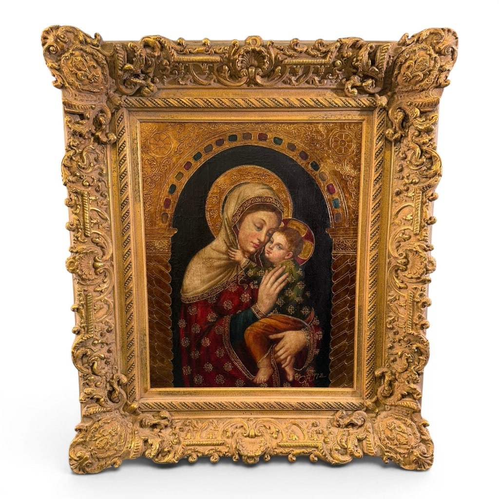 Enrique Ortiz Signed Madonna and Child Oil on Canvas (1 of 5)