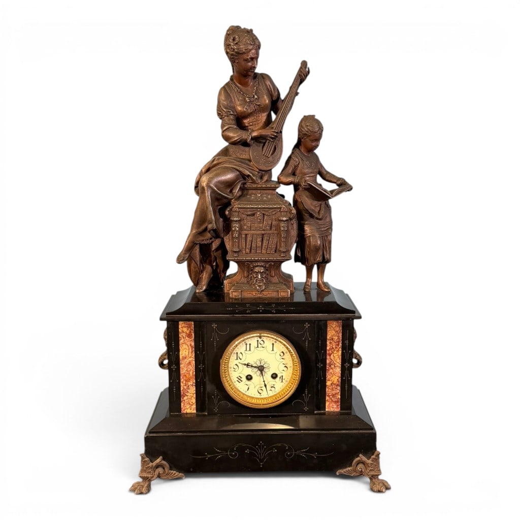 French Figural Marble and Bronze Mantel Clock (1 of 6)