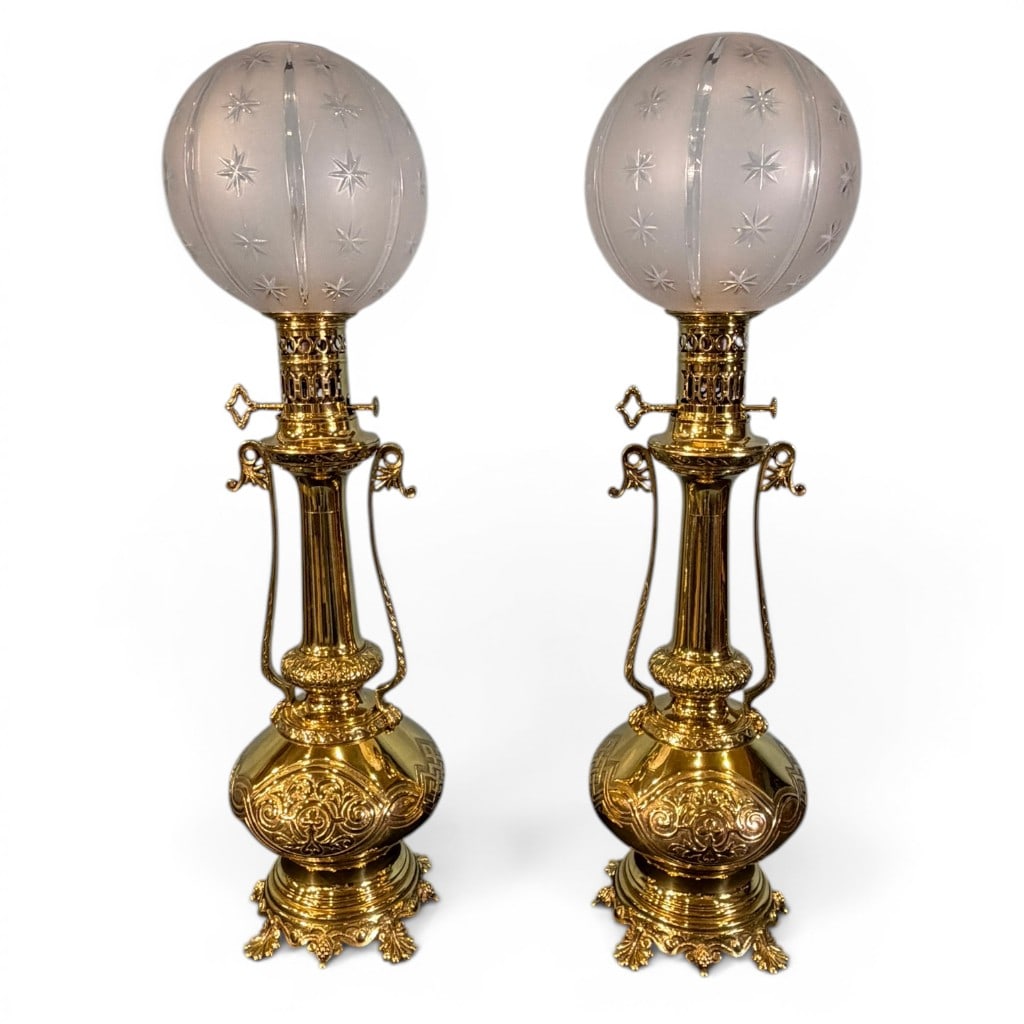 Pair Victorian Brass Banquet Lamps (1 of 6)